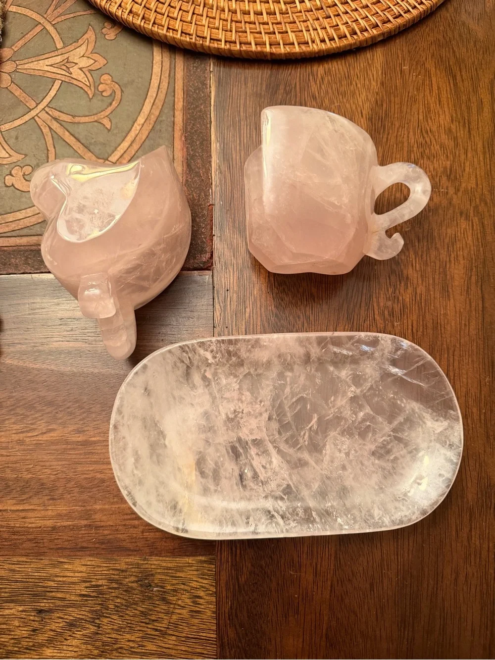 Rose Quartz handmade tea set beautiful. Heavy.